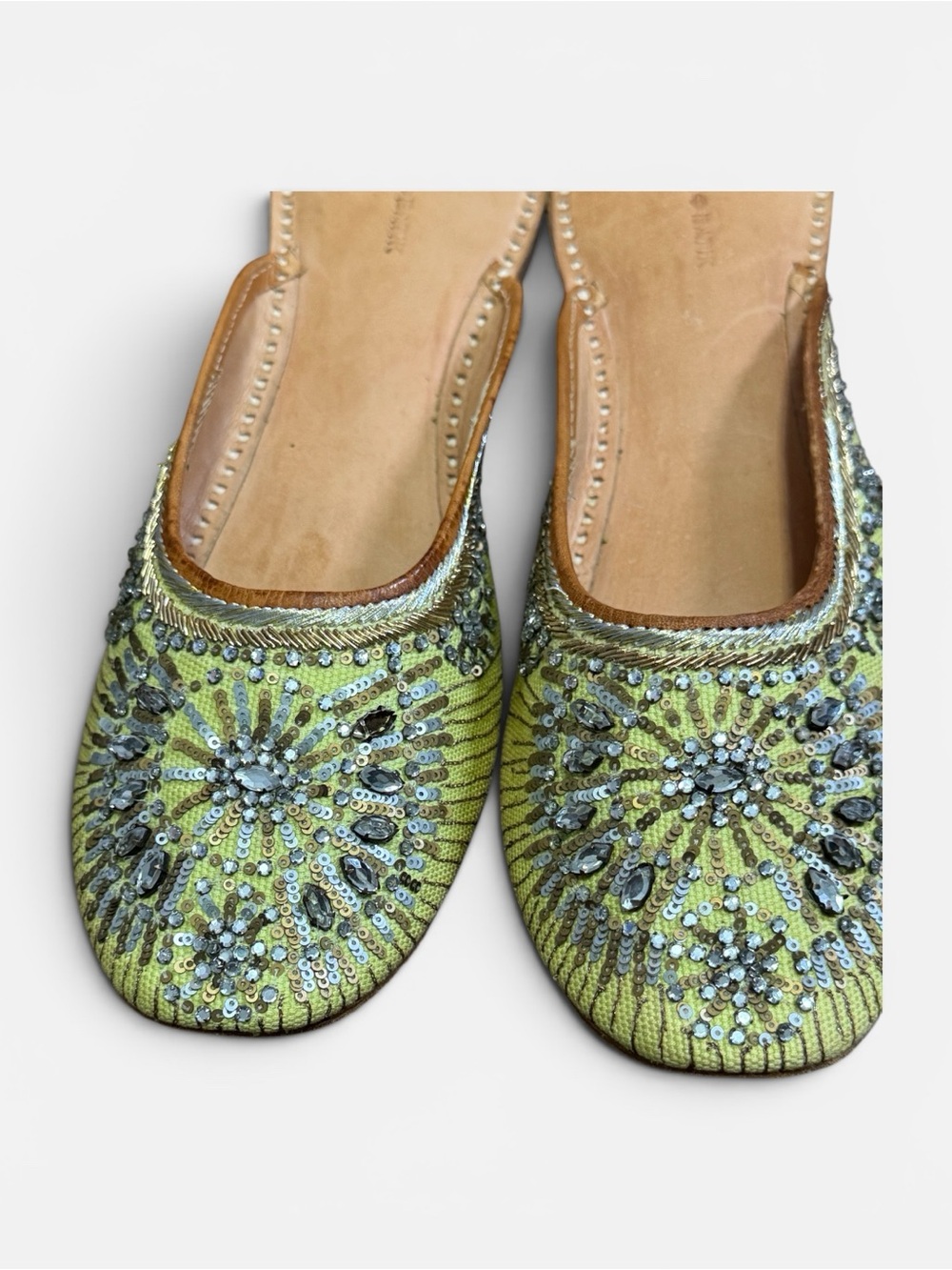 Antik & Batik Yellow Women's Jutti Mules sequin embroidery EU 38/US 8 - Picture 3 of 8